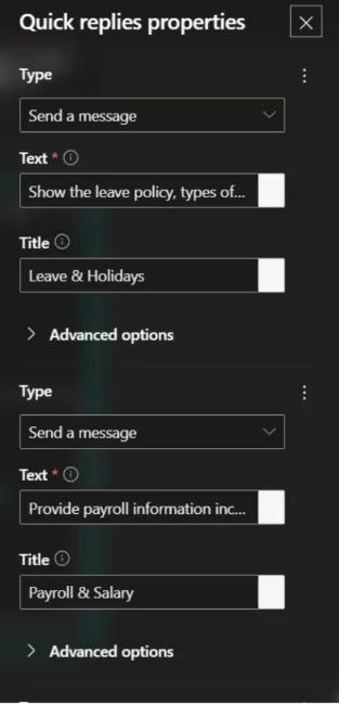 Quick Reply Properties
